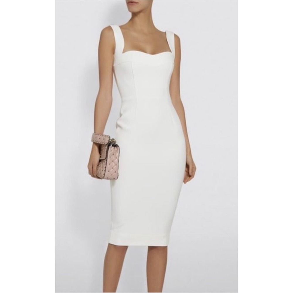 Victoria Beckham Ivory Midi Sheath Dress with Wide Straps